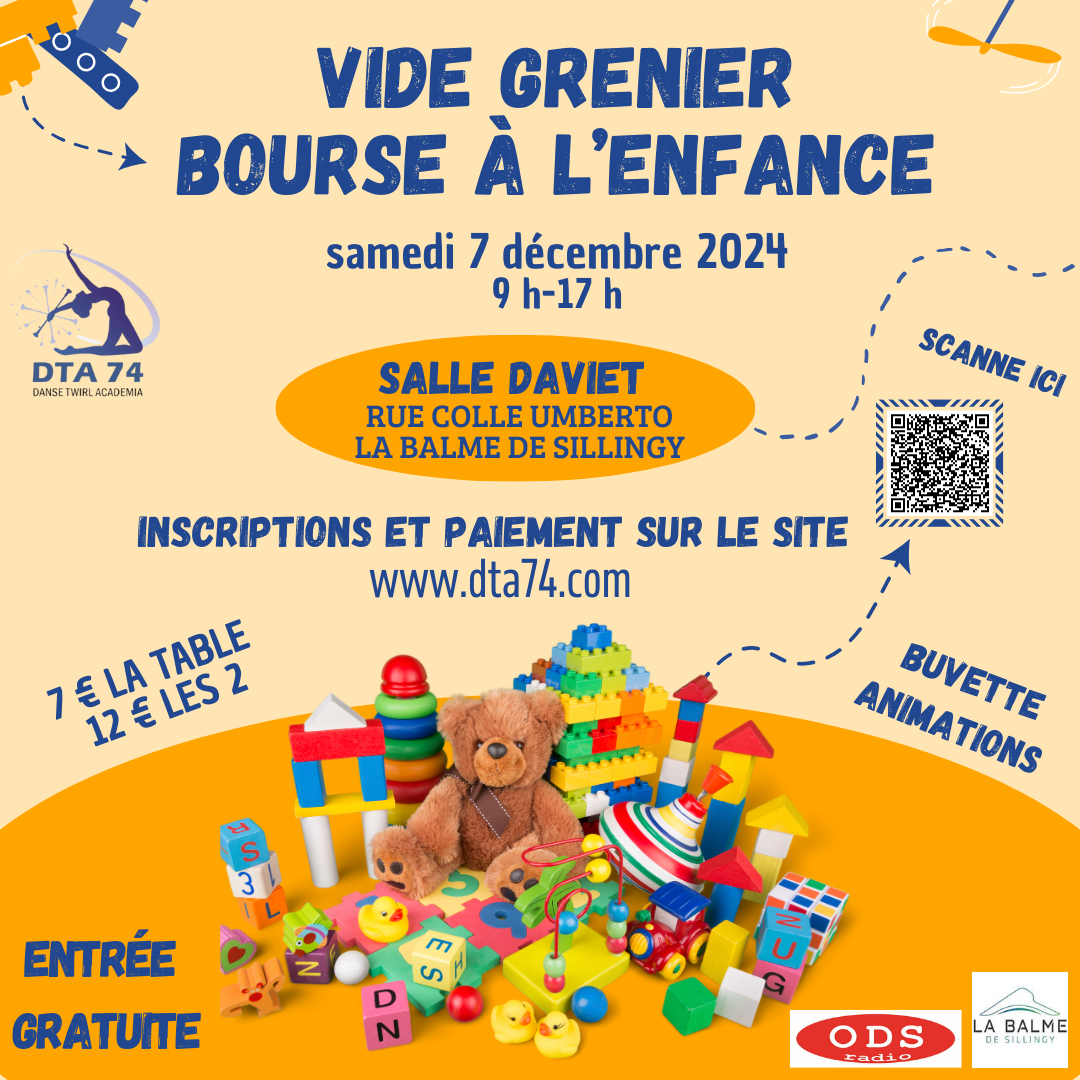 Vide Grenier Bourse à l'enfance 07/12/24 Salle Daviet - inscriptions et Paiement 