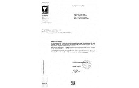 Lettre de félicitations de la Ville de Rumilly 